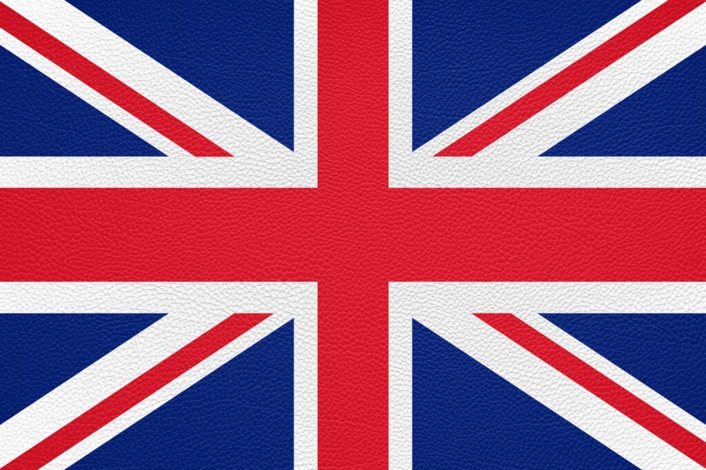 british flag of United Kingdom UK or Great Britain printed on leather texture background